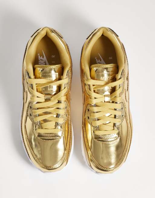 Nike Air Max 90 sneakers with metallic detail in gold and white, 3 of 5