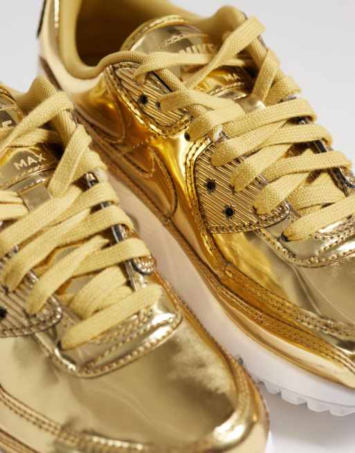 Nike Air Max 90 sneakers with metallic detail in gold and white, 4 of 5
