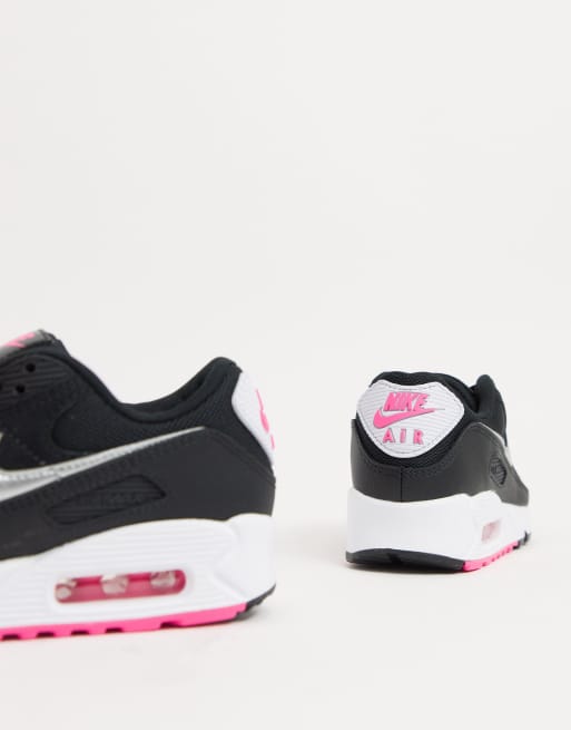 Nike – Air Max 90 – Svarta, rosa och silverfärgade sneakers, 3 av 4