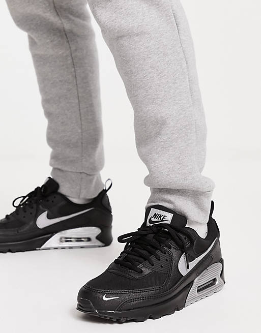 Nike Air Max 90 Trainers In Black And Metallic Grey | Asos