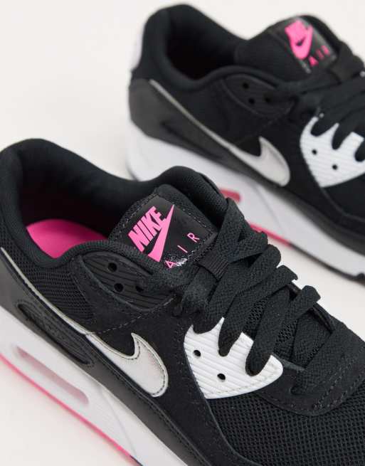 Nike Air Max 90 trainers in black silver and pink