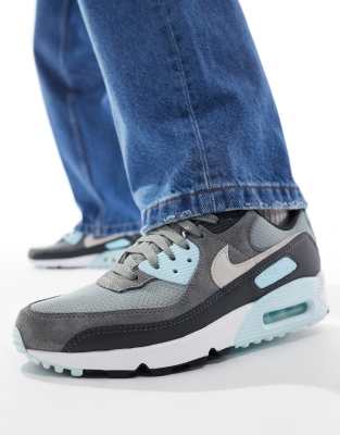 Nike Air Max 90 trainers in grey and light blue