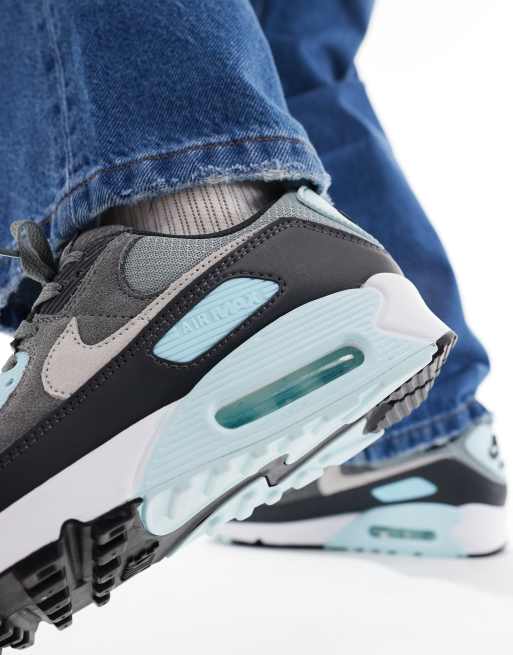 Nike Air Max 90 trainers in grey and light blue 