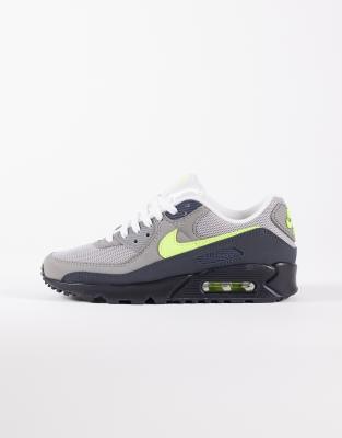 Nike Air Max 90 trainers in grey and neon yellow