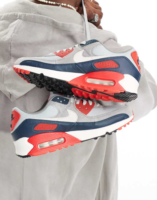 Nike Air Max 90 trainers in grey and red