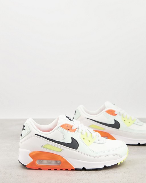 Nike Air Max 90 trainers in off white and orange