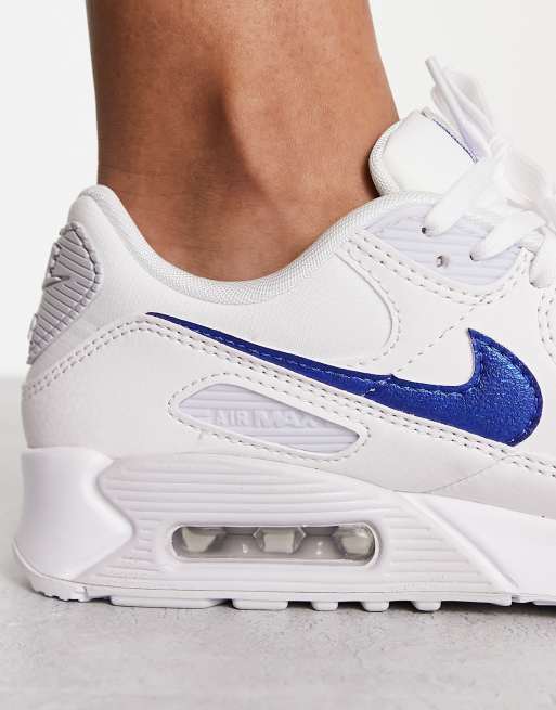 Nike Air Max 90 trainers in white and blue