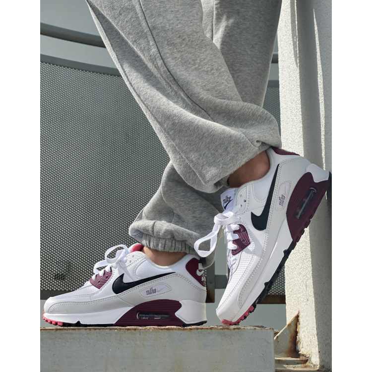 Nike Air Max 90 trainers in white and burgundy