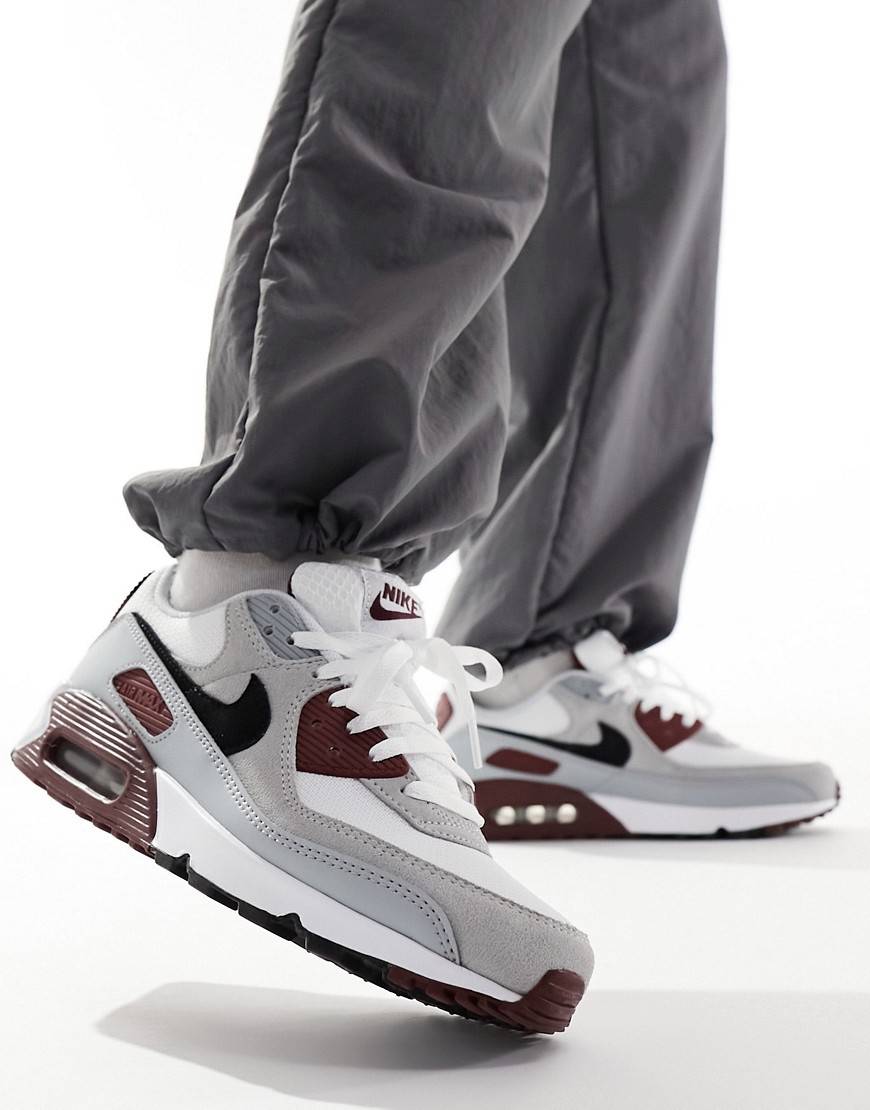 Nike Air Max 90 trainers in white and burgundy