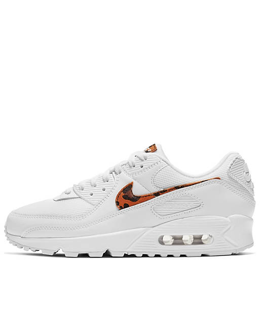 Nike Air Max 90 trainers in white and leopard print