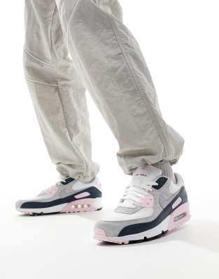 Nike Air Max 90 trainers in white and pink