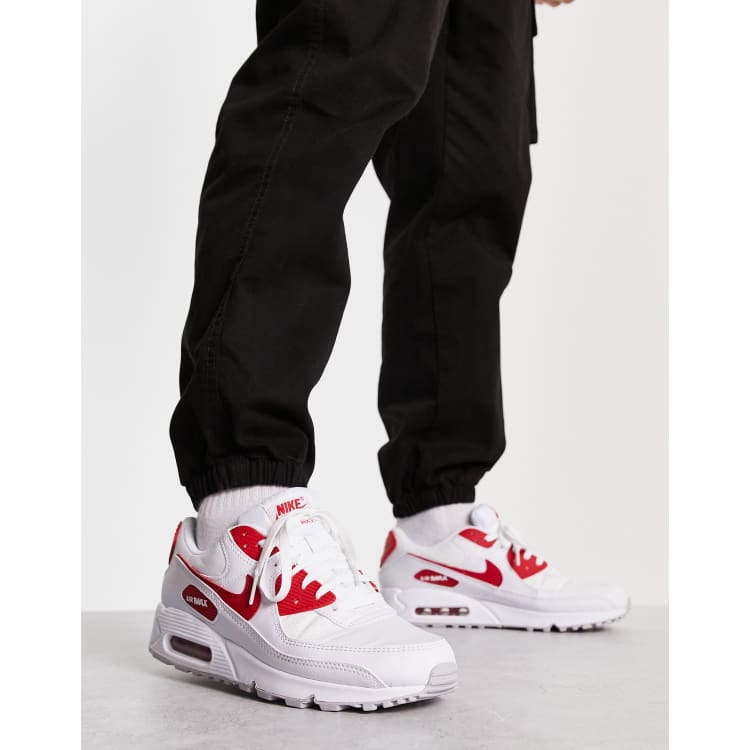 salvie Trives Ubevæbnet Nike Air Max 90 trainers in white and red | ASOS