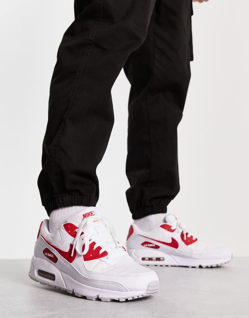 Nike Air Max 90 trainers in white and red