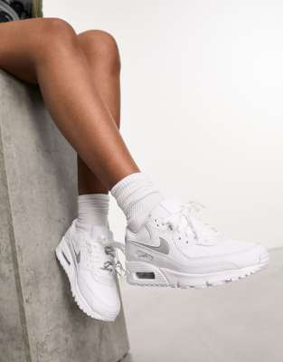 Nike Air Max 90 trainers in white and silver jewellery