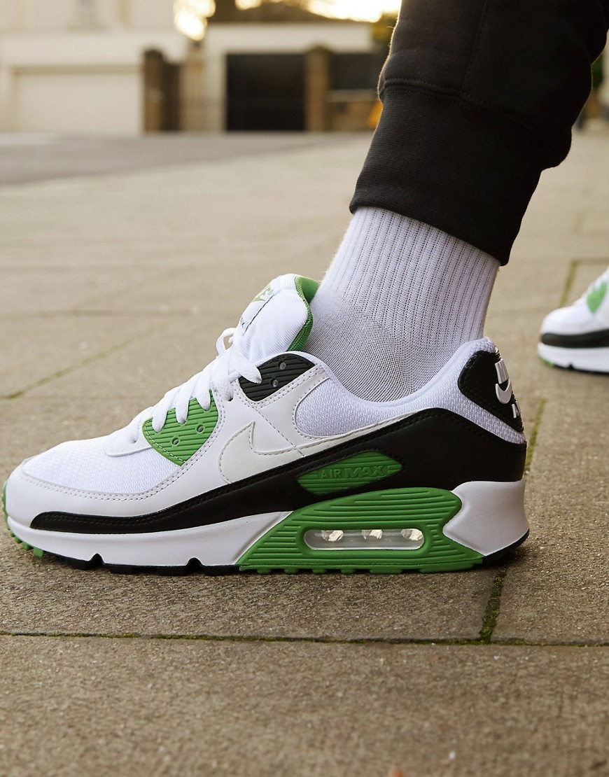 Nike Air Max 90 trainers in white/green