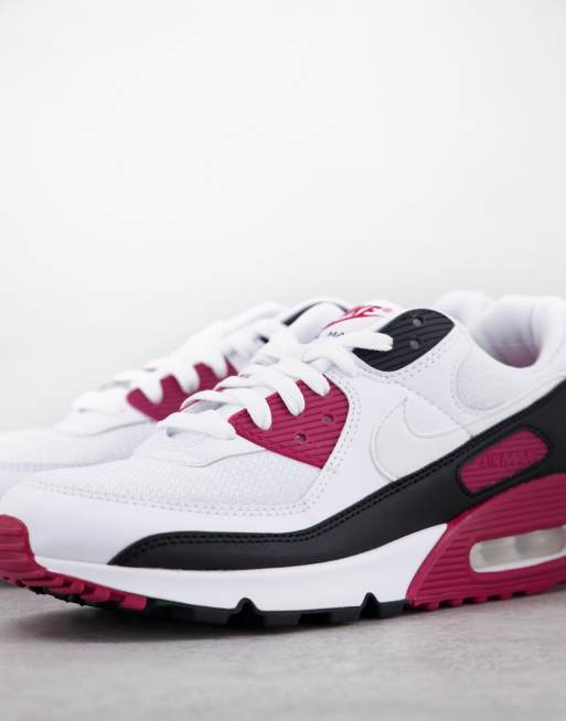 Nike Air Max 90 trainers in white maroon and black