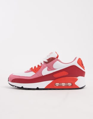 Nike Air Max 90 trainers in white, pink and burgundy