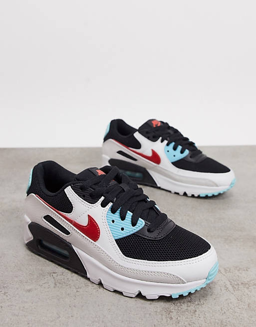 Nike Air Max 90 trainers in white red and blue
