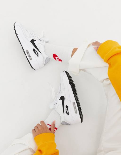 Air max 90 womens white with black top tick