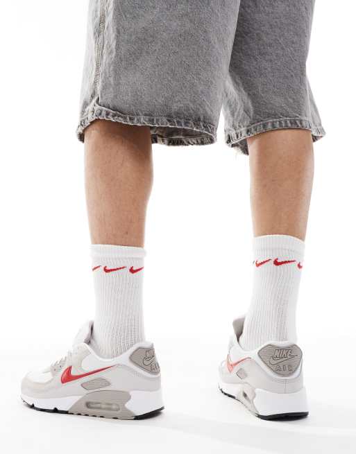 Nike Air Max 90 unisex trainers in white and red