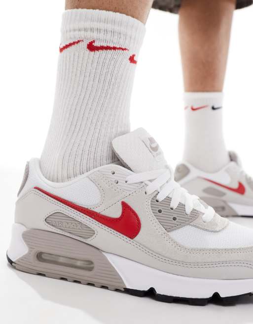 Nike Air Max 90 unisex trainers in white and red