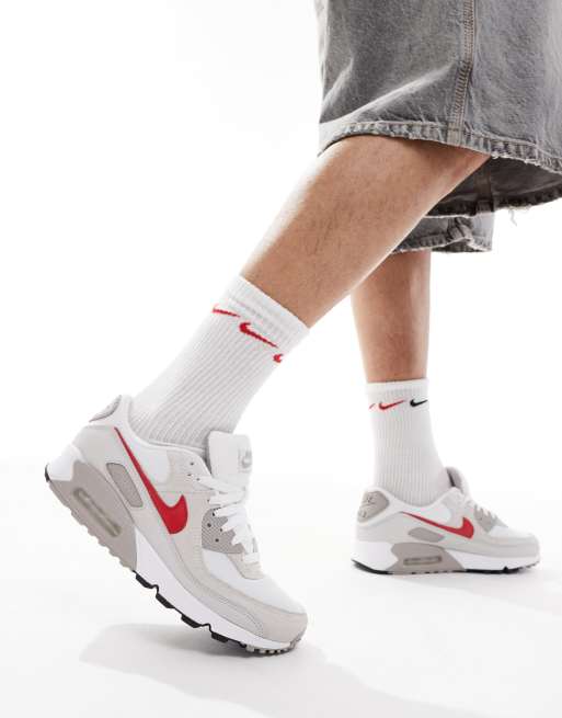 Nike Air Max 90 unisex trainers in white and red, 5 of 5