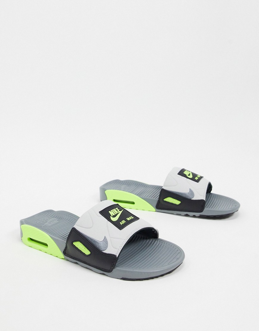 Nike – Air Max 90 – Vita och neongröna tofflor