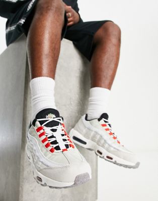Nike Air Max 95 essential trainers in bone and red - ASOS Price Checker