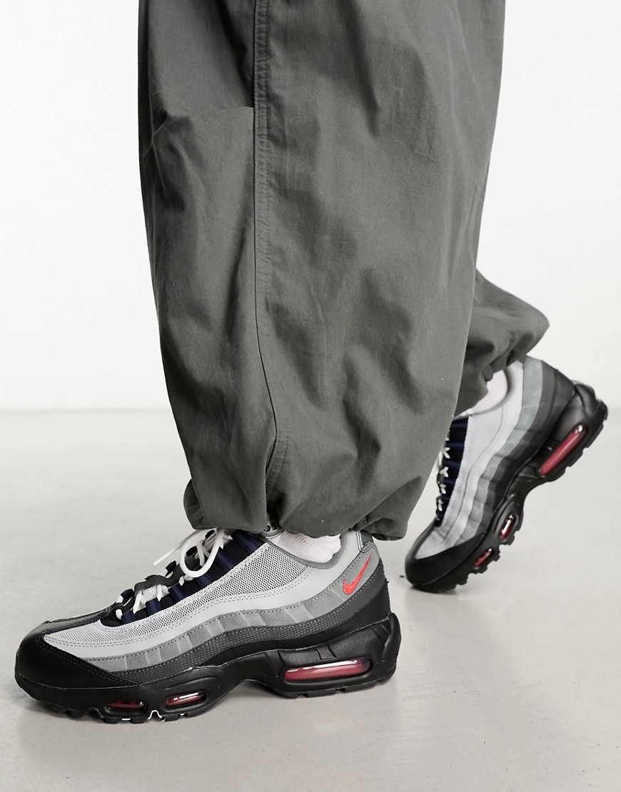 Nike Air Max 95 Essential trainers in grey, black and red