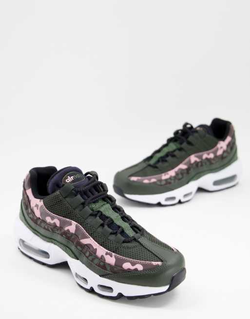 Nike Air Max 95 trainers in green and pink leopard print