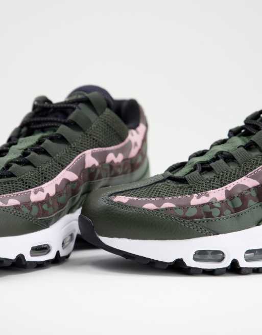 Nike Air Max 95 trainers in green and pink leopard print