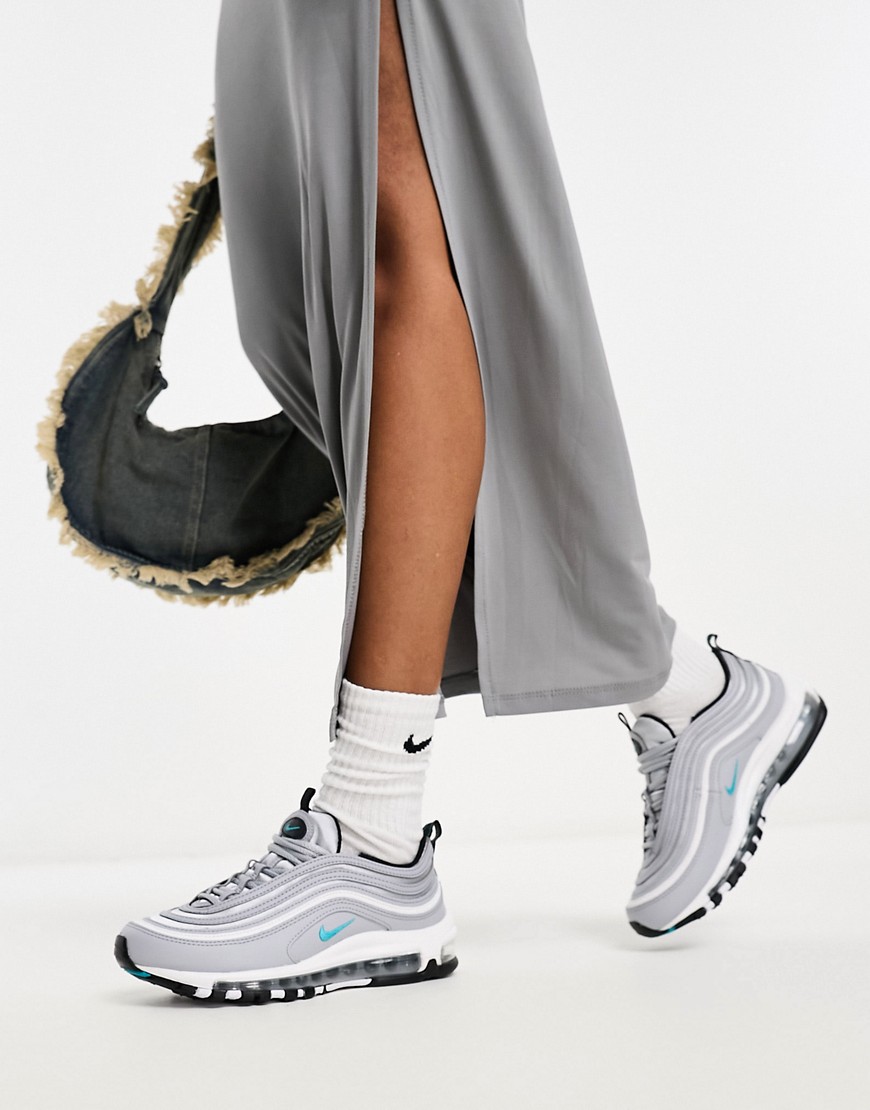 Nike Air Max 97 satin trainers in silver and teal-Grey