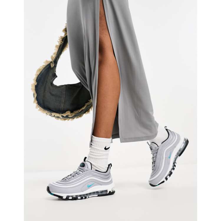 Nike Air Max 97 satin trainers in silver and teal ASOS