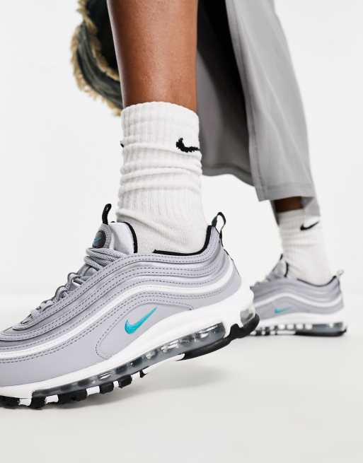 Nike Air Max 97 satin trainers in silver and teal