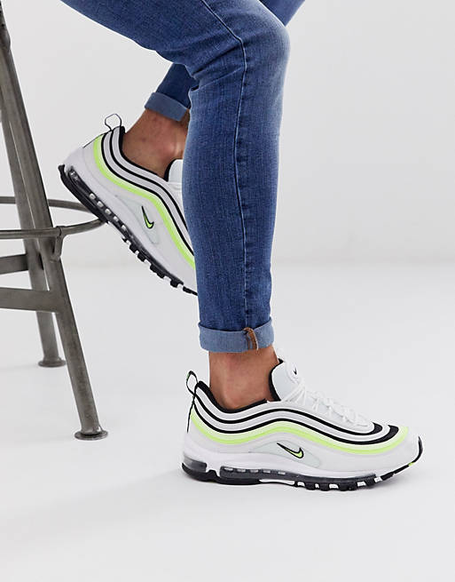 Nike - Air Max 97 - Sneakers bianche con righe nere e fluo ساعة الفجر