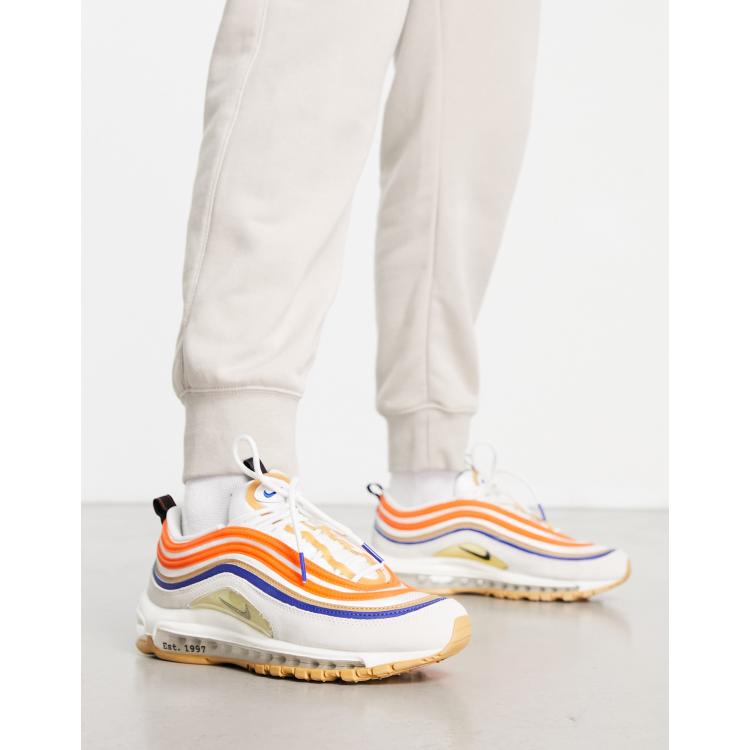 Nike Air Max 97 trainers in white and orange