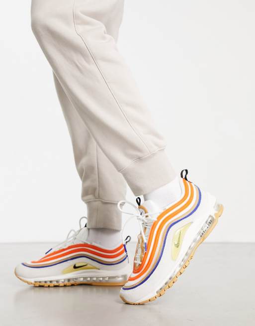 Nike Air Max 97 trainers in white and orange