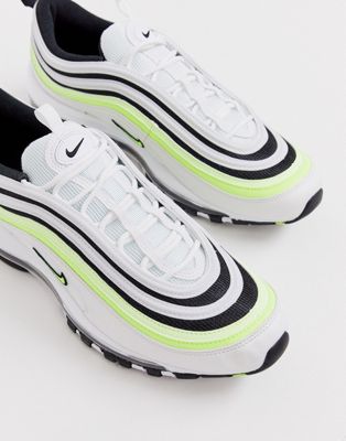Nike Air Max 97 trainers in white with black and neon stripe | ASOS