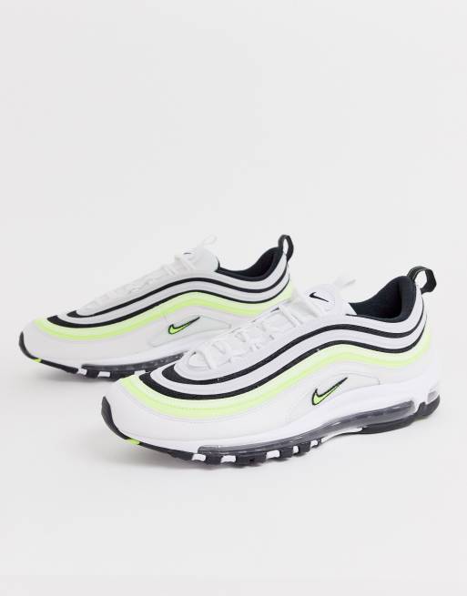 Air max 97 trainers in white with black on sale and neon stripe