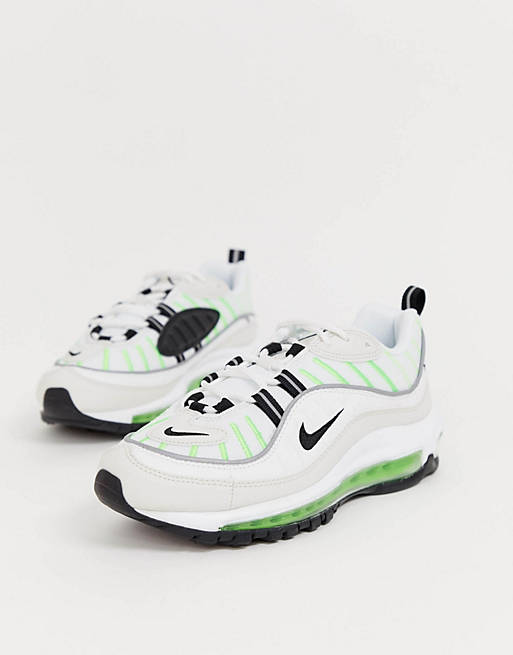 Nike - Air Max 98 - Baskets - Blanc et vert fluo
