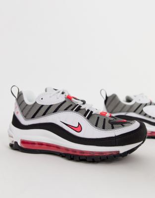 nike air max 98 trainers in white grey and pink