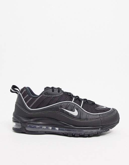 Nike Air Max 98 trainers in black and silver