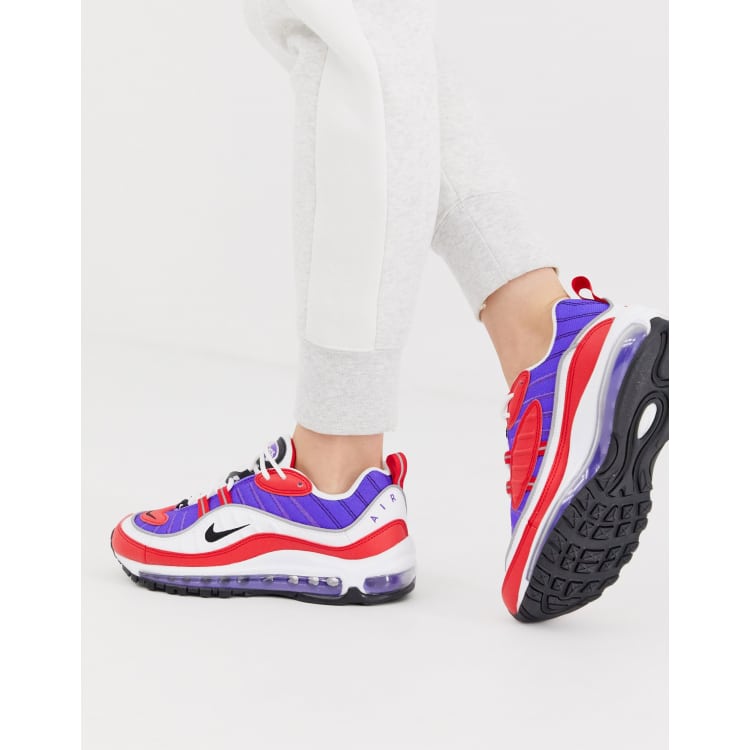 Nike Air Max 98 Trainers in red purple and white