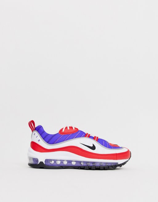 Nike Air Max 98 Trainers in red purple and white