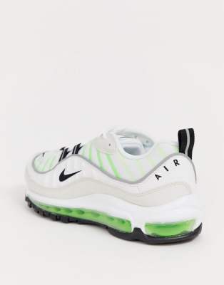 nike air max 98 trainers in white and neon green