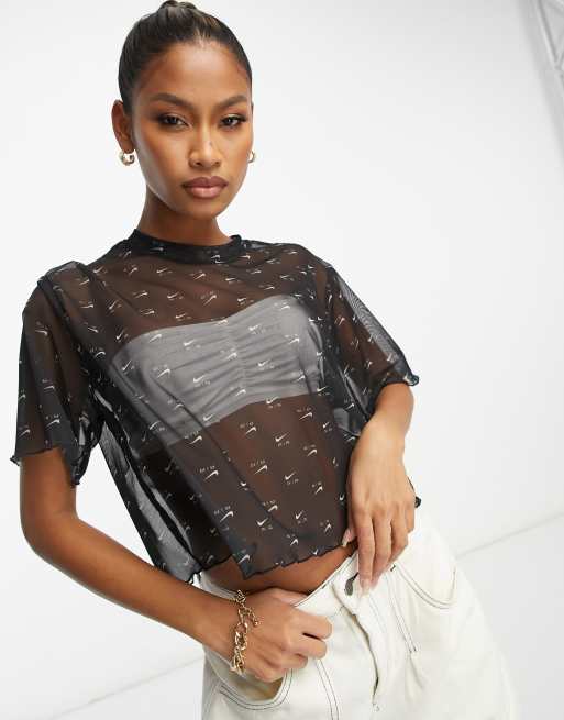 Nike Air mesh all-over print crop top in black