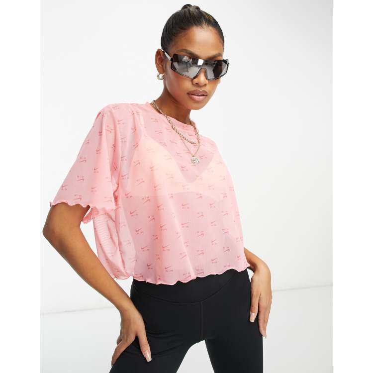 Nike Air mesh all-over print crop top in pink | ASOS