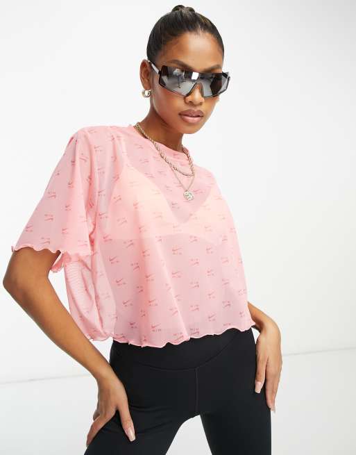 Nike Air mesh all over print crop top in pink ASOS