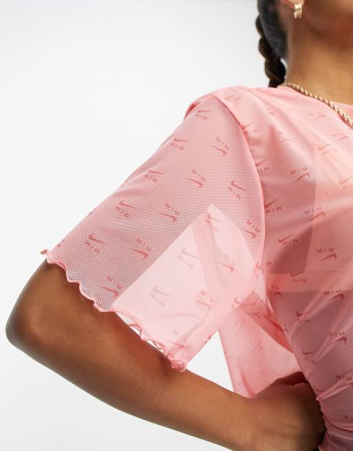 Nike Air mesh all-over print crop top in pink