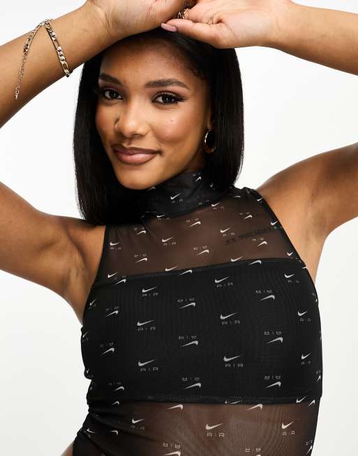 Nike Air mock neck all over print bodysuit in black